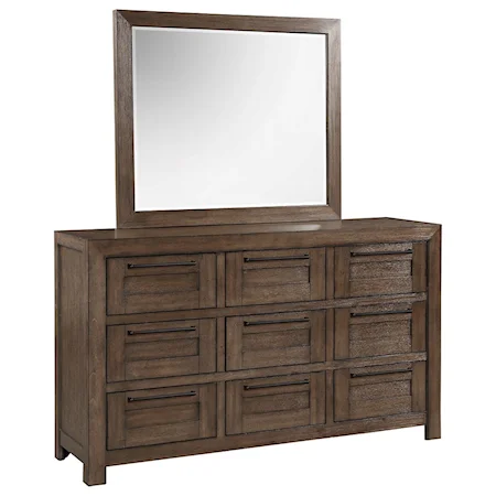 Modern Rustic 9-Drawer Dresser and Mirror Combo